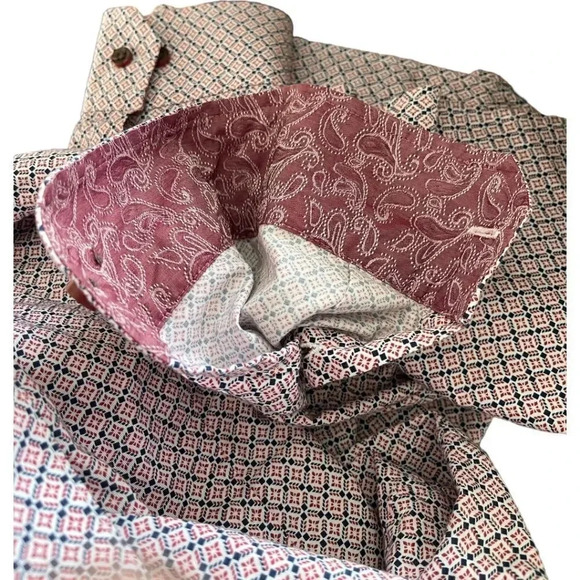 Tasso Elba Long Sleeve Cotton Square Printed Button Down Shirt - Picture 9 of 12